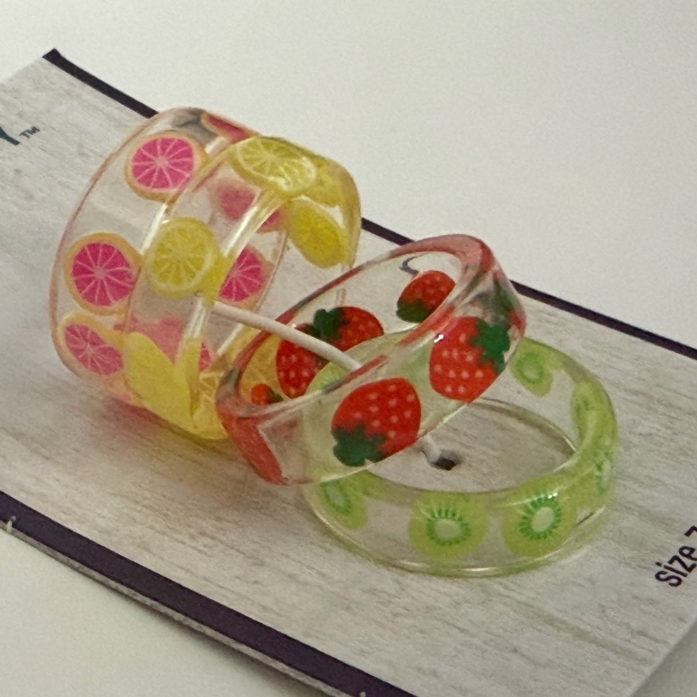 Fruit-Themed Acrylic Resin Rings Set